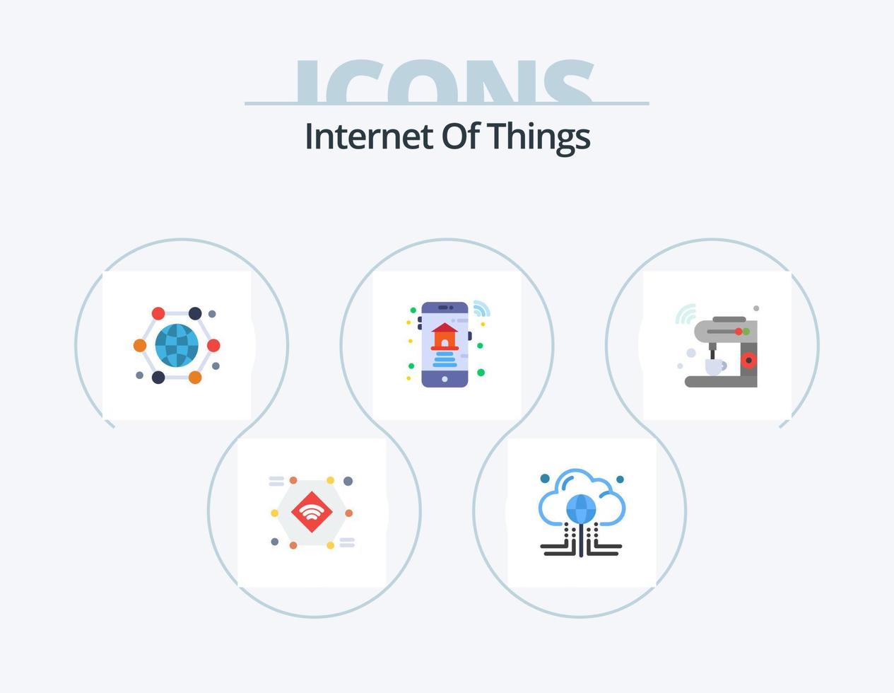 Internet Of Things Flat Icon Pack 5 Icon Design. online. home. global. internet of things. globe vector