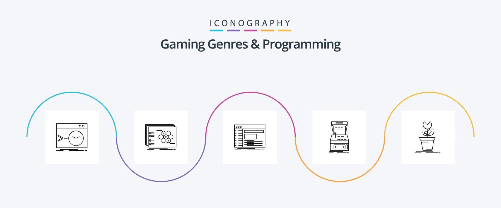 Gaming Genres And Programming Line 5 Icon Pack Including console. tactic. software. panel vector