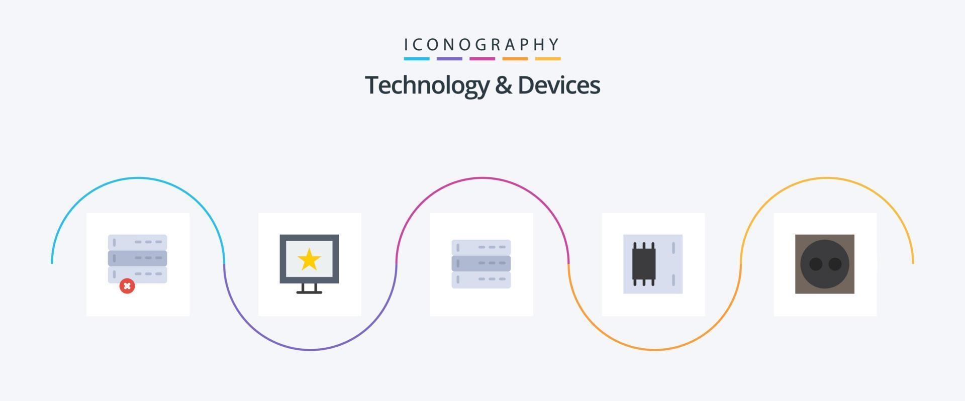 paquete de iconos flat 5 de dispositivos que incluye enchufe. cable. dispositivos. productos electrónica vector