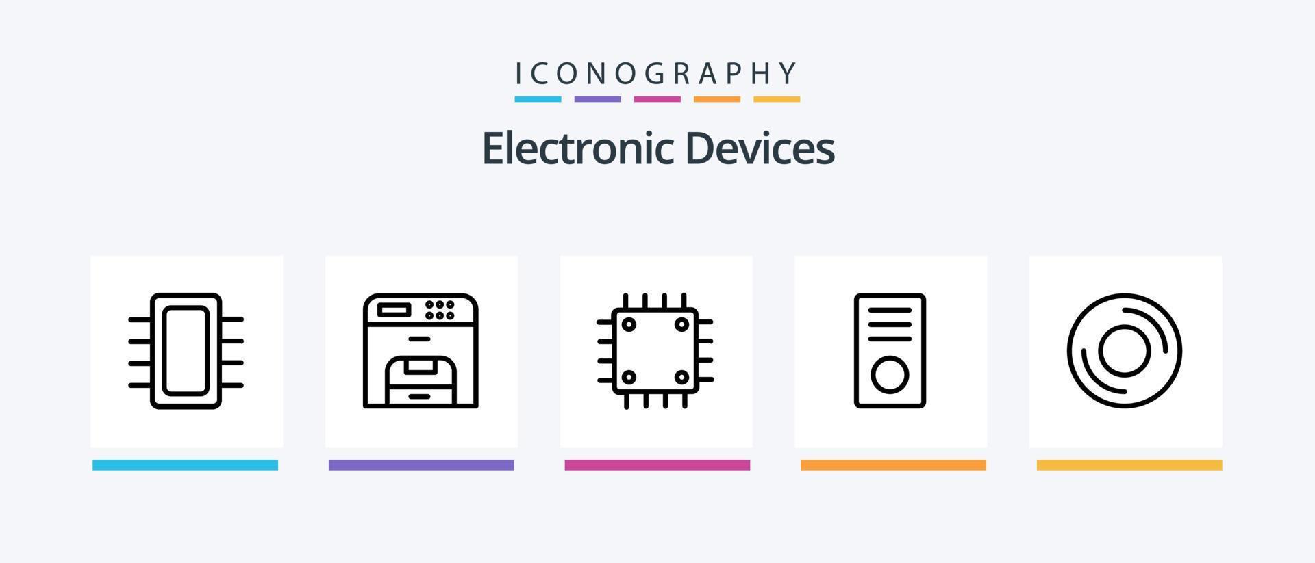 paquete de iconos de la línea 5 de dispositivos que incluye dispositivos. conjunto de chips desct. hardware. dispositivos. diseño de iconos creativos vector