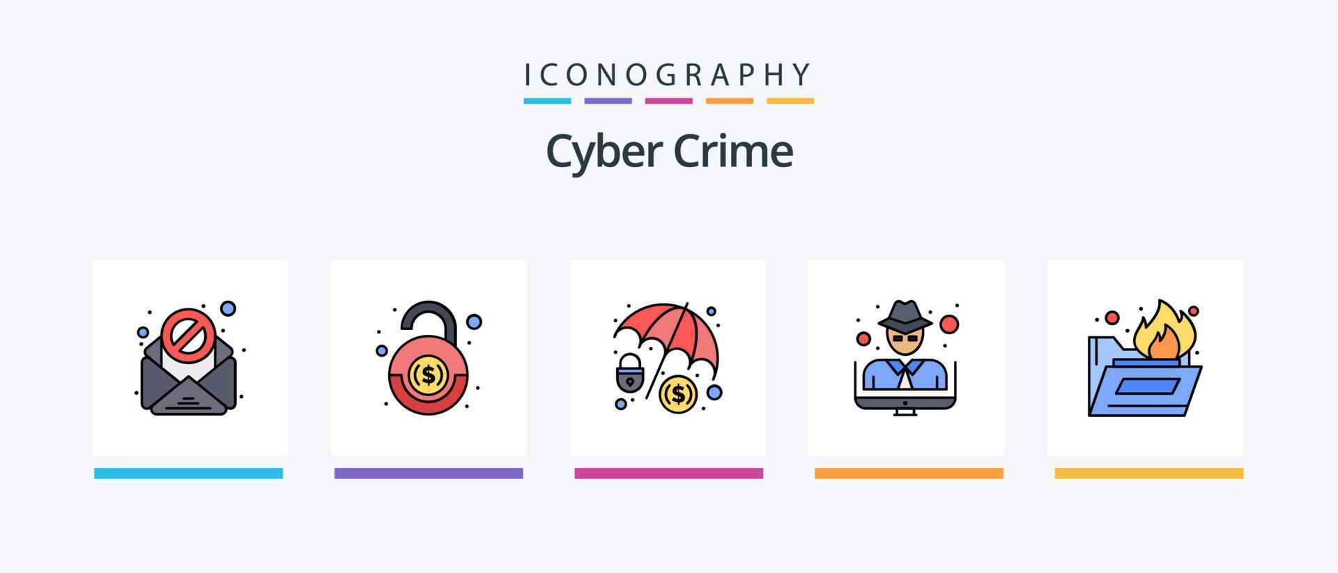 la línea de delitos cibernéticos llenó un paquete de 5 íconos que incluye datos. delito. antivirus computadora. datos. diseño de iconos creativos vector