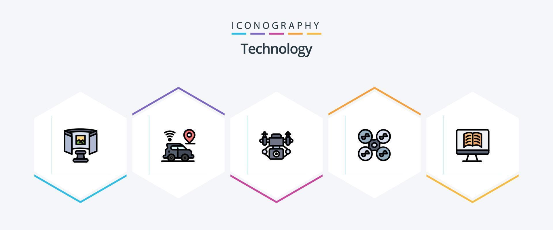 Technology 25 FilledLine icon pack including ontechnology. computer. action. technology. fly vector