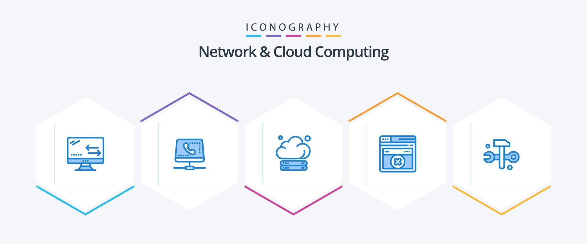 Network And Cloud Computing 25 Blue icon pack including databases ...