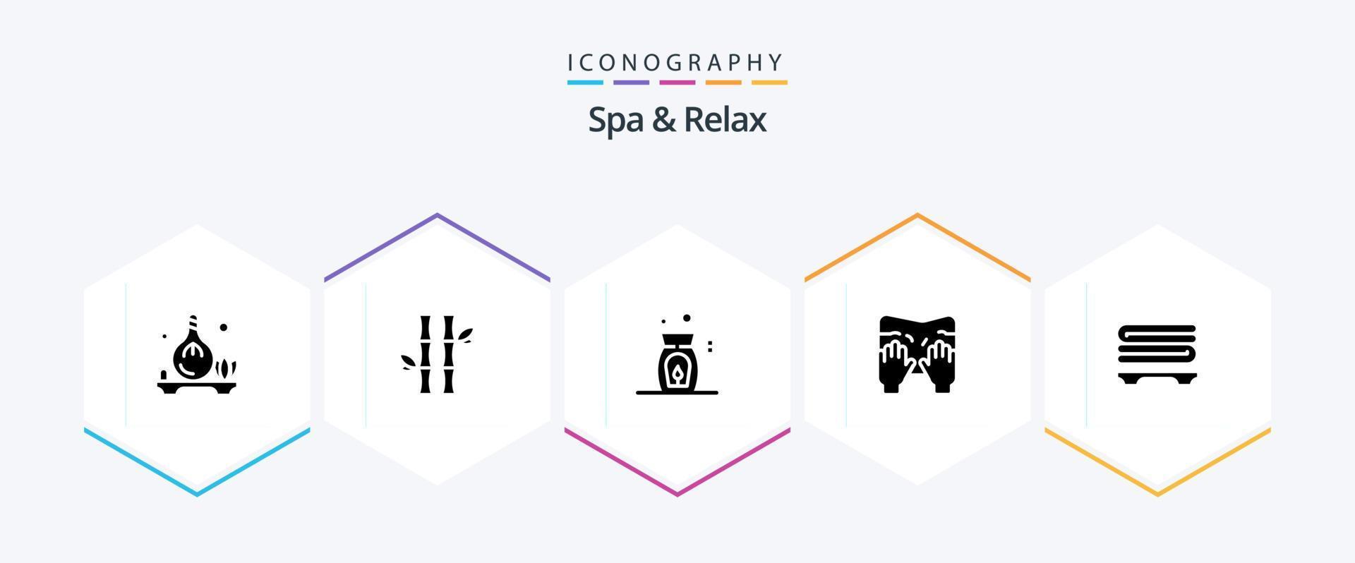 Spa And Relax 25 Glyph icon pack including type . green . spa. aroma vector
