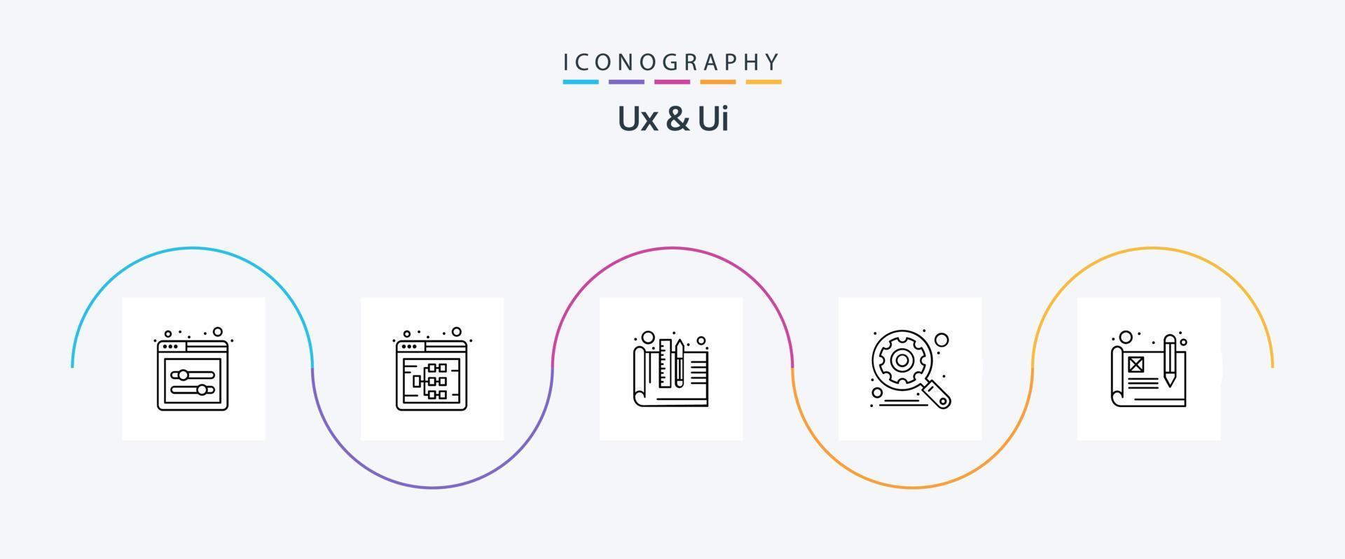 Ux And Ui Line 5 Icon Pack Including usability. settings. creative. search. engine vector