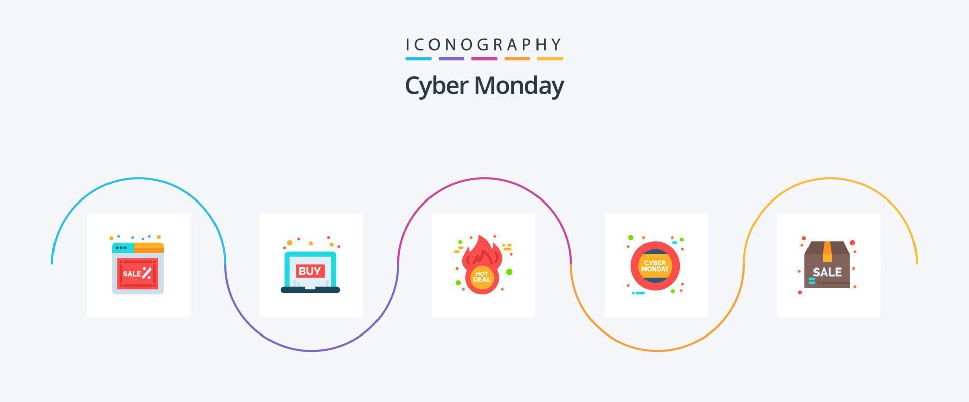 Cyber Monday Flat 5 Icon Pack Including package. monday. eshop sale. holding. hot deal vector