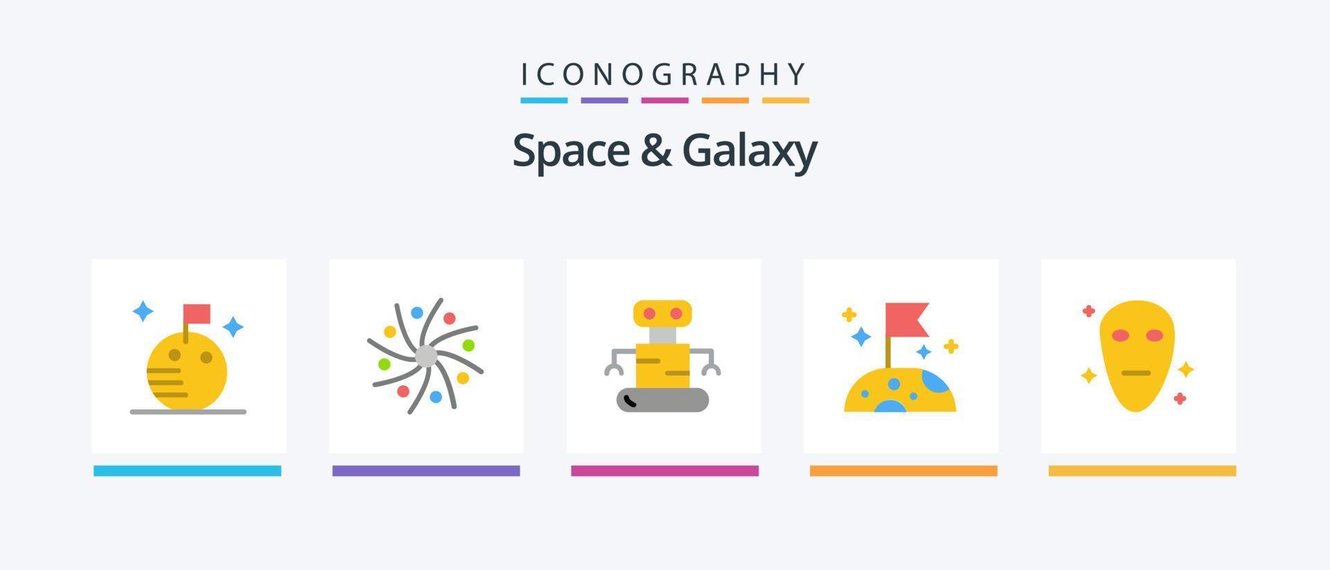 Space And Galaxy Flat 5 Icon Pack Including . galaxy. exoskeleton. alien. slow. Creative Icons Design vector