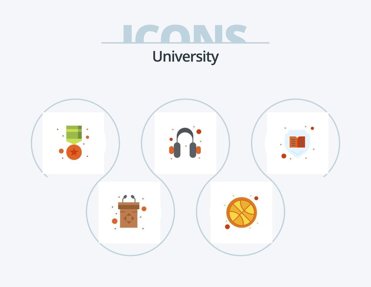 paquete de iconos planos universitarios 5 diseño de iconos. abierto. oro. apoyo. audio vector