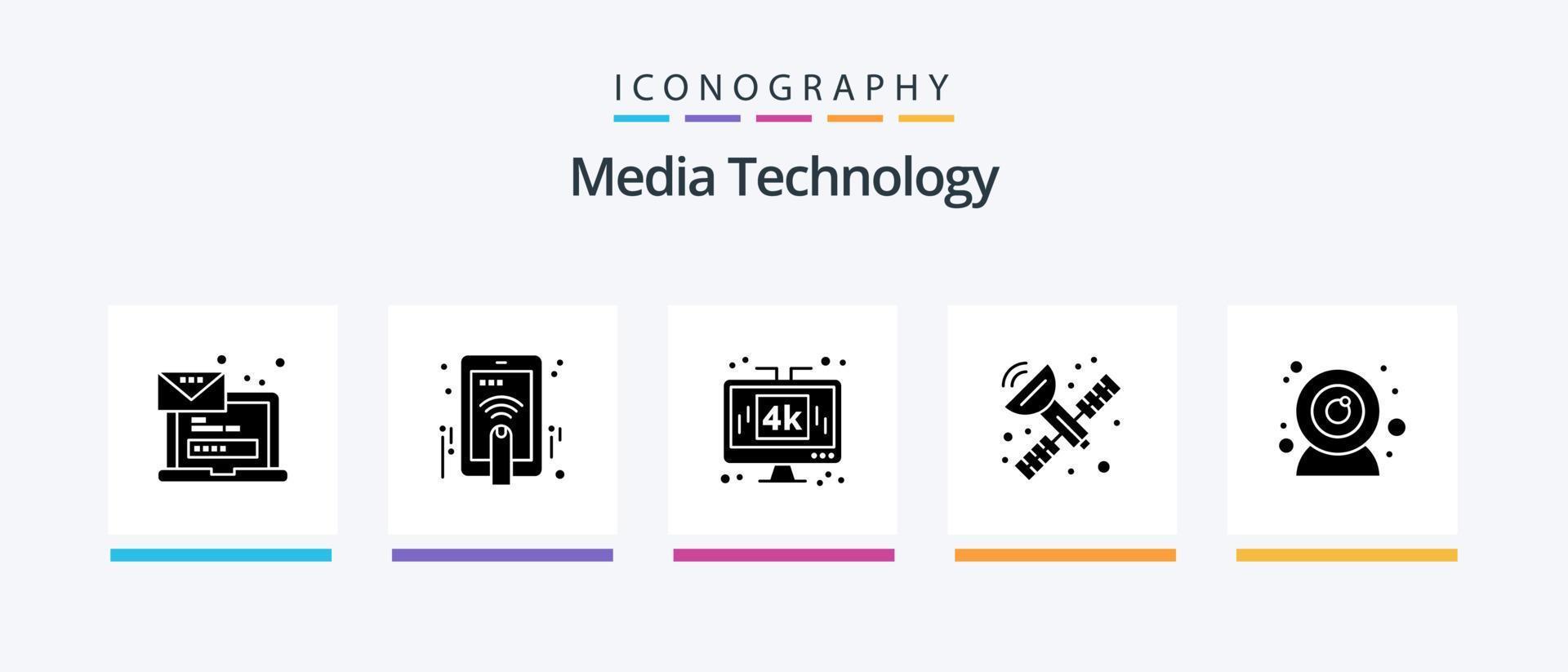 Media Technology Glyph 5 Icon Pack Including camera. satellite. gesture. communication. technology. Creative Icons Design vector