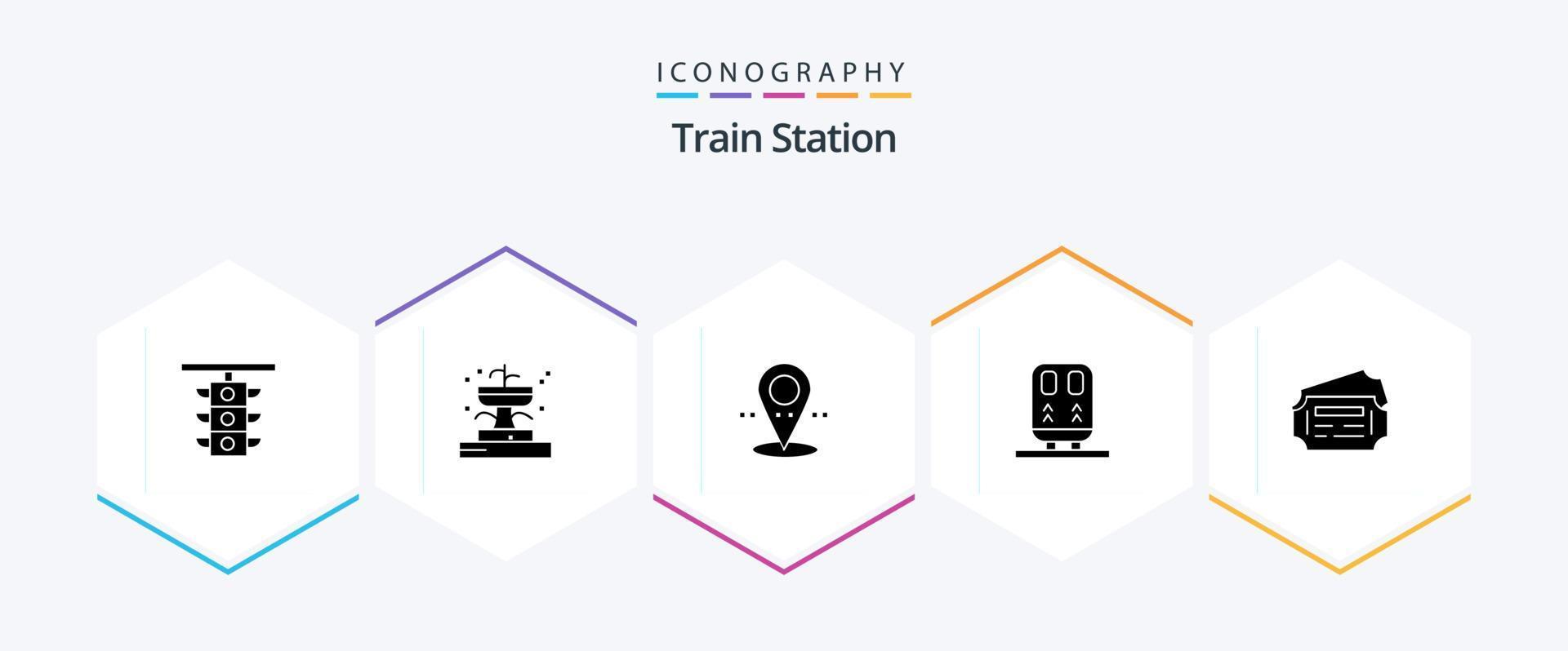 paquete de iconos de 25 glifos de la estación de tren que incluye boleto. transporte. parque. tren. atrás vector