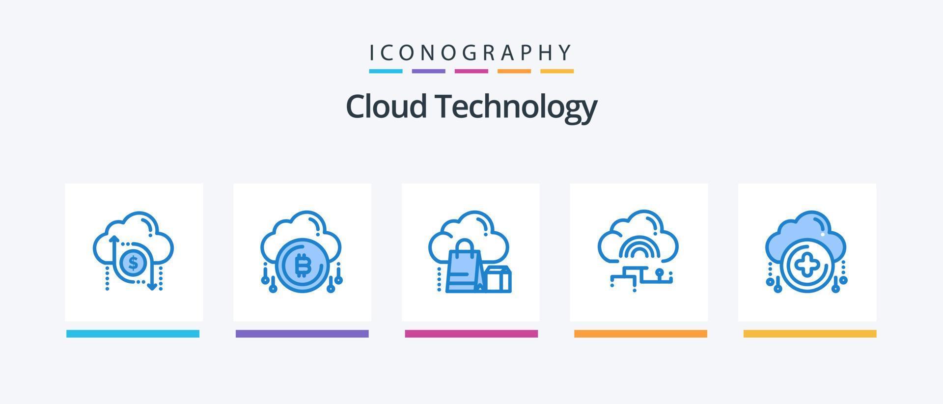 Cloud Technology Blue 5 Icon Pack Including link. network. bitcoind. online. gift. Creative Icons Design vector