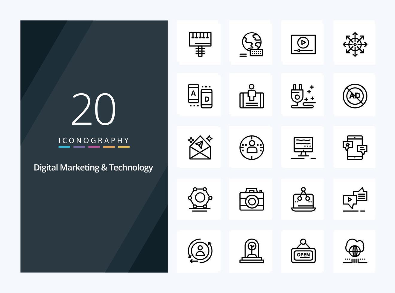 20 Digital Marketing And Technology Outline icon for presentation vector