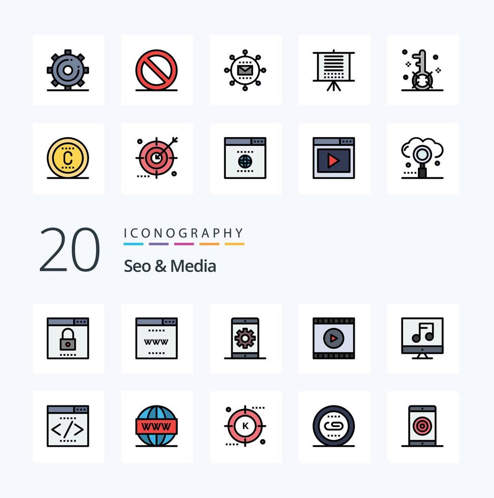 20 Seo  Media Line Filled Color icon Pack like web user site media phone vector