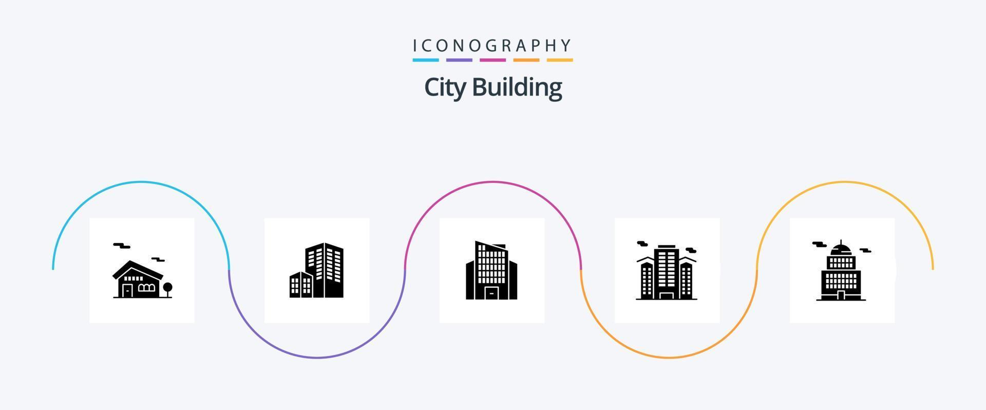 paquete de iconos de glifo 5 de construcción de la ciudad que incluye museo. edificio. rascacielos. administración. trabajar vector