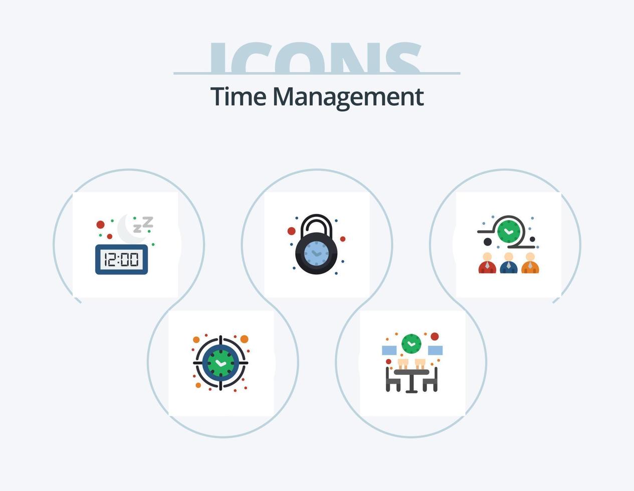 diseño de iconos del paquete de iconos planos de gestión del tiempo 5. seguro. reloj. tiempo. alarma. dormir vector