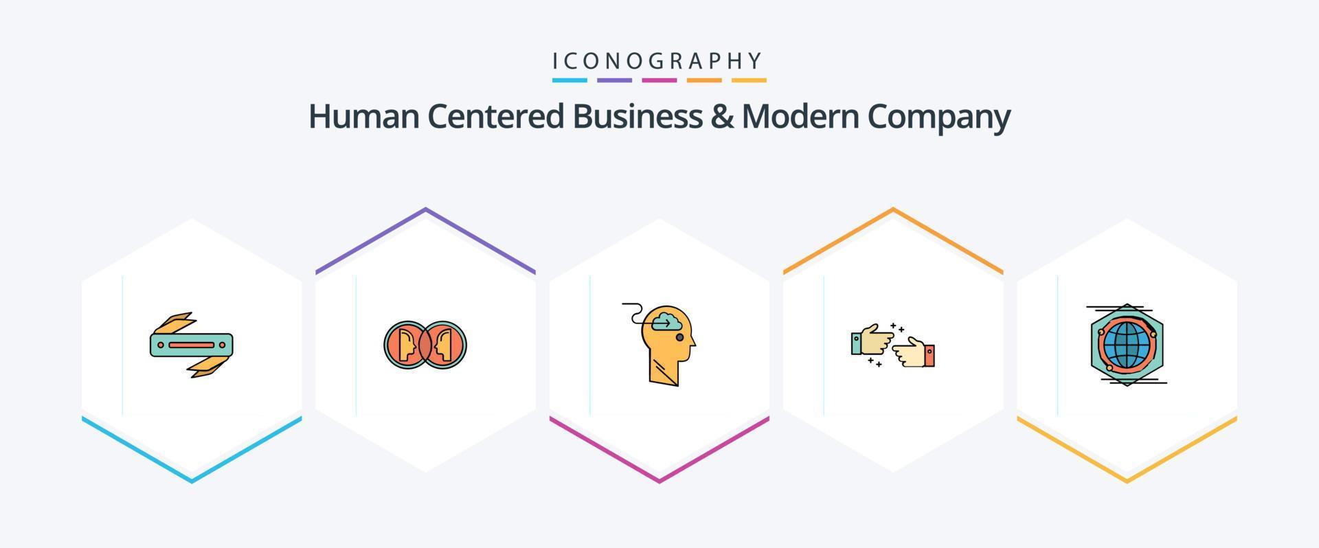 Human Centered Business And Modern Company 25 FilledLine icon pack including business. done. man. handshake. upload vector