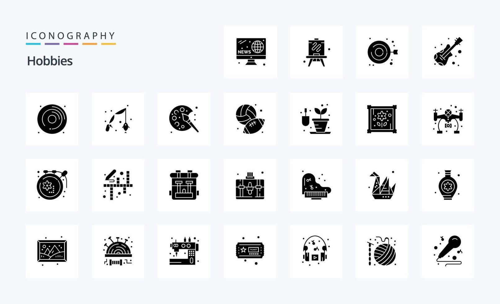 25 Hobbies Solid Glyph icon pack vector