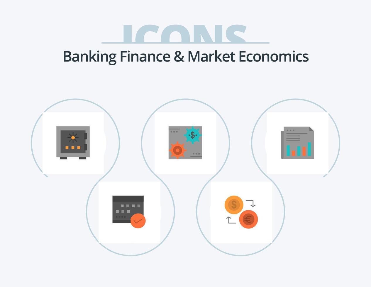 Banking Finance And Market Economics Flat Icon Pack 5 Icon Design. deposit. lock. coins. money. finance vector