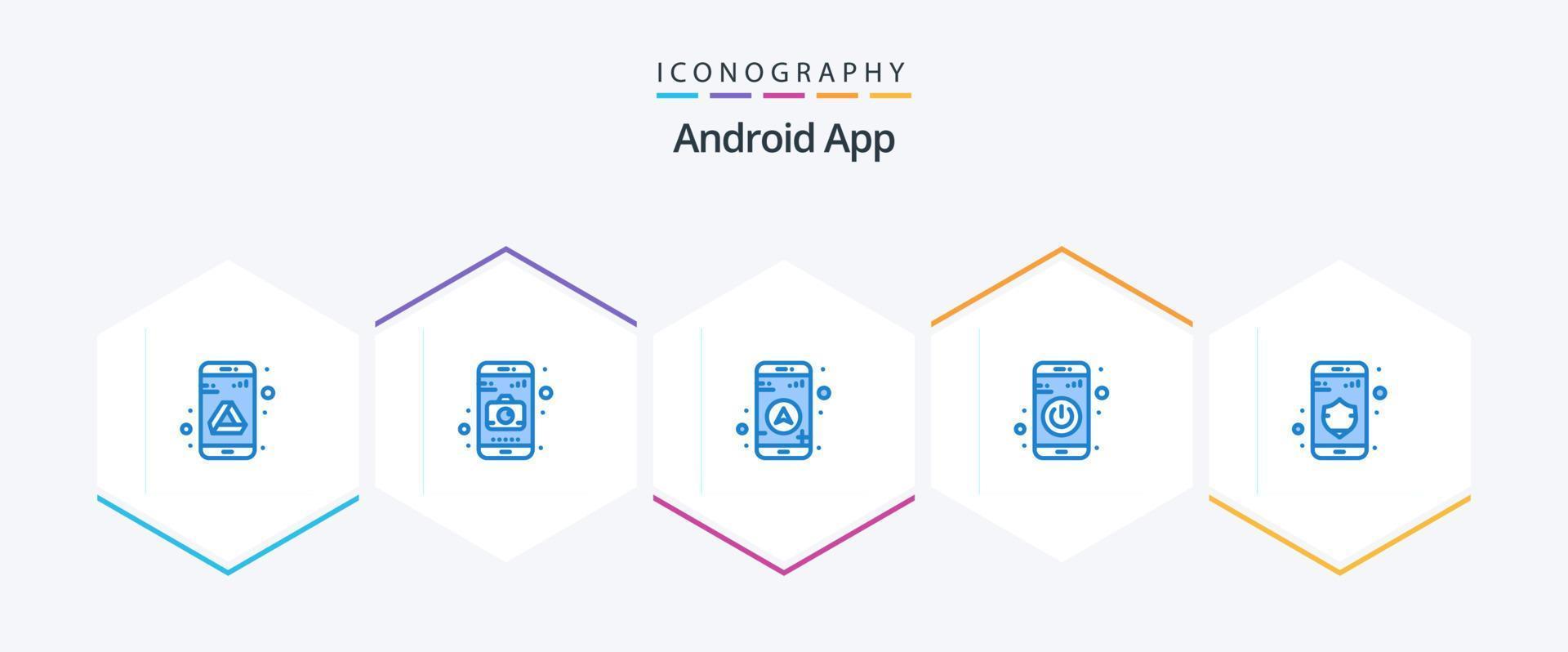 Android App 25 Blue icon pack including privacy. map. data. turn off vector