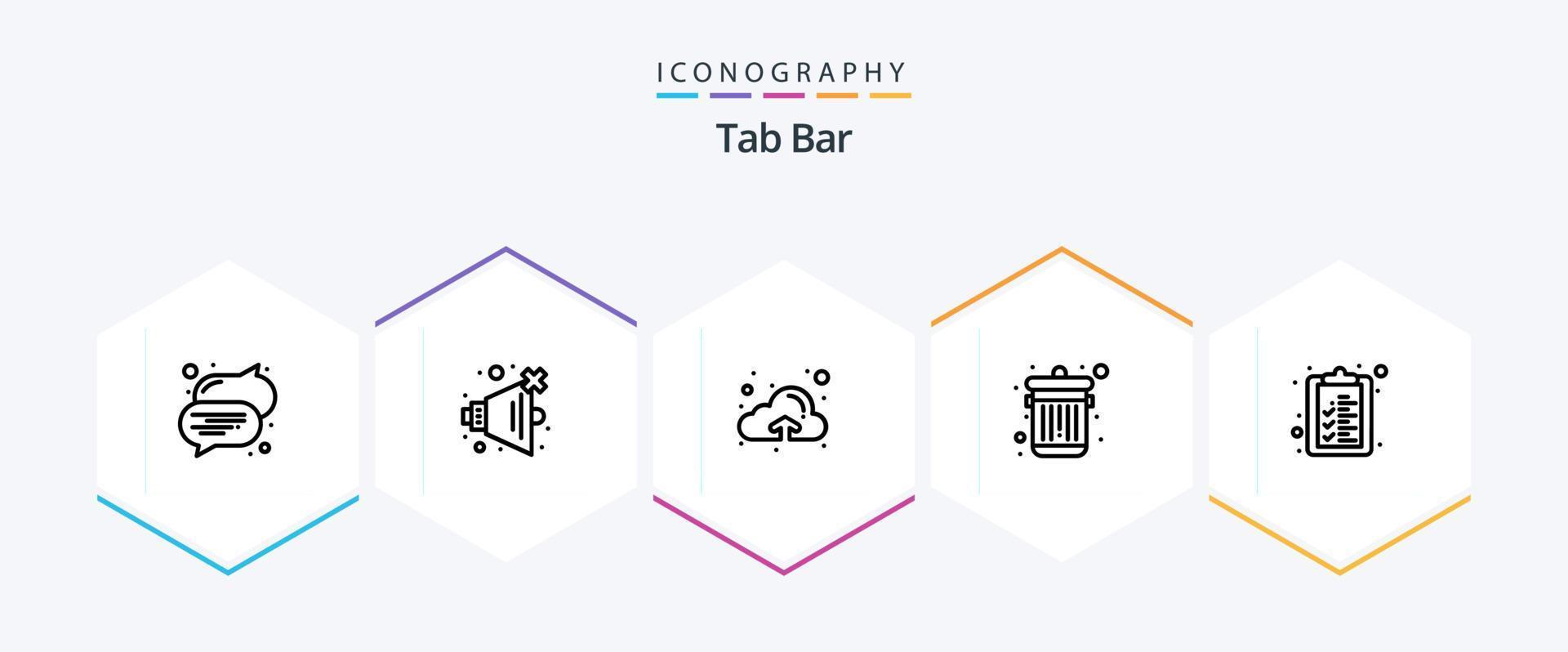 Tab Bar 25 Line icon pack including . . upload. list. check list vector