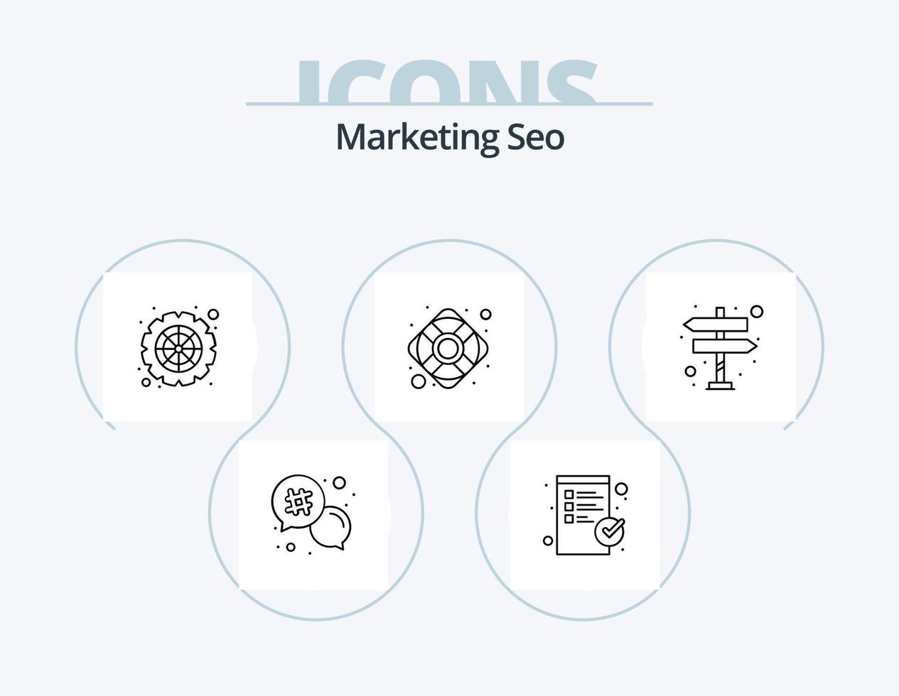 marketing seo line icon pack 5 diseño de iconos. opciones grafico. hashtag. pantalla de clasificación clasificación lcd vector