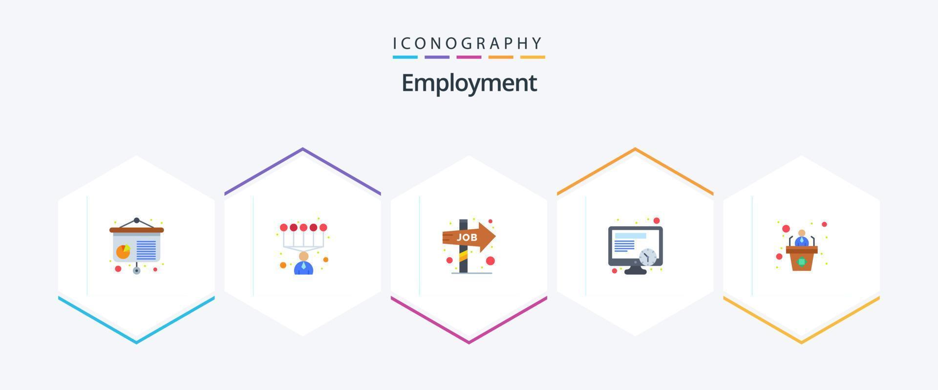 Employment 25 Flat icon pack including . presentation. job direction. employee. work vector