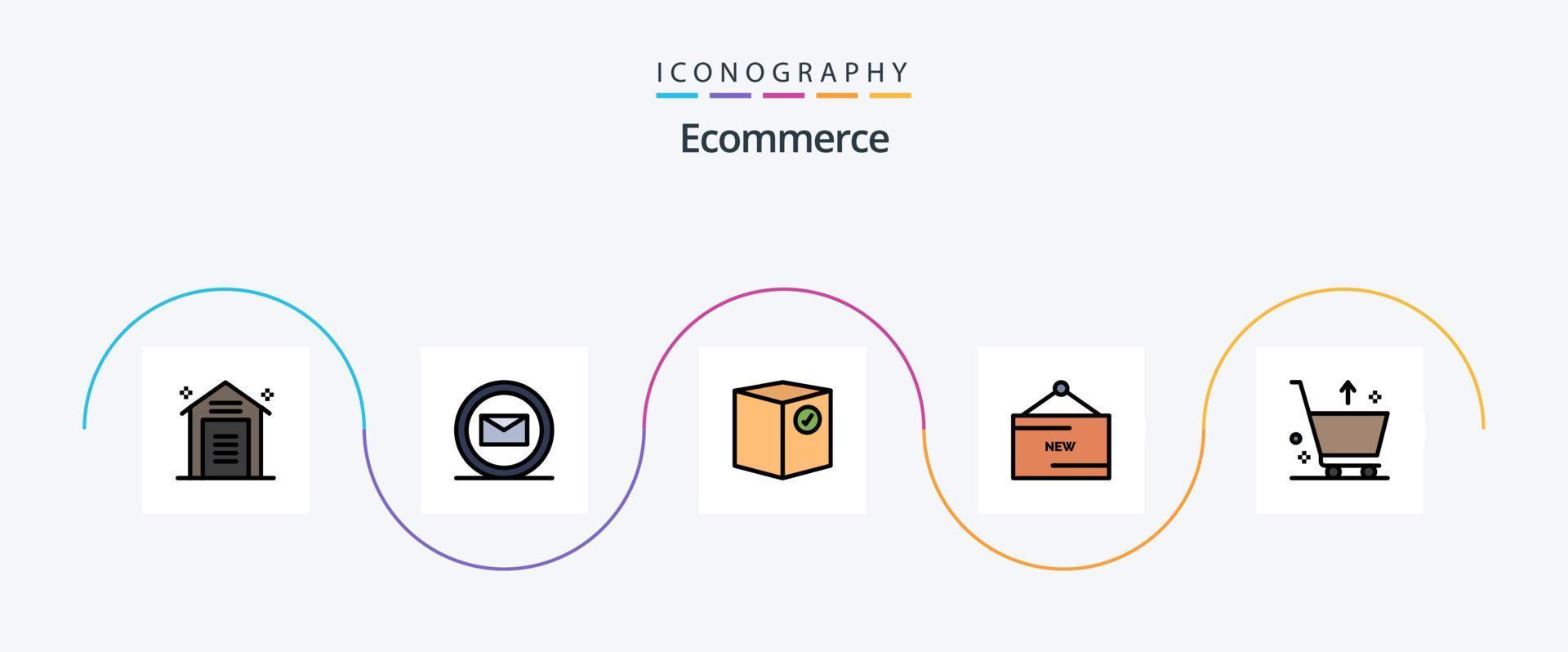 paquete de iconos de 5 planos llenos de línea de comercio electrónico que incluye promoción. nuevo. caja. línea. envío vector