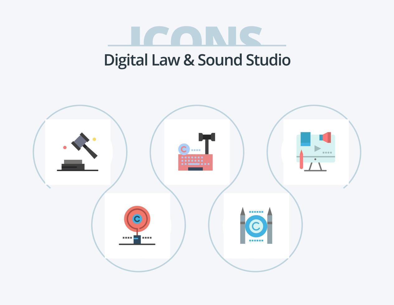 ley digital y estudio de sonido paquete de iconos planos 5 diseño de iconos. abogado Internet. digital. digital. ley vector