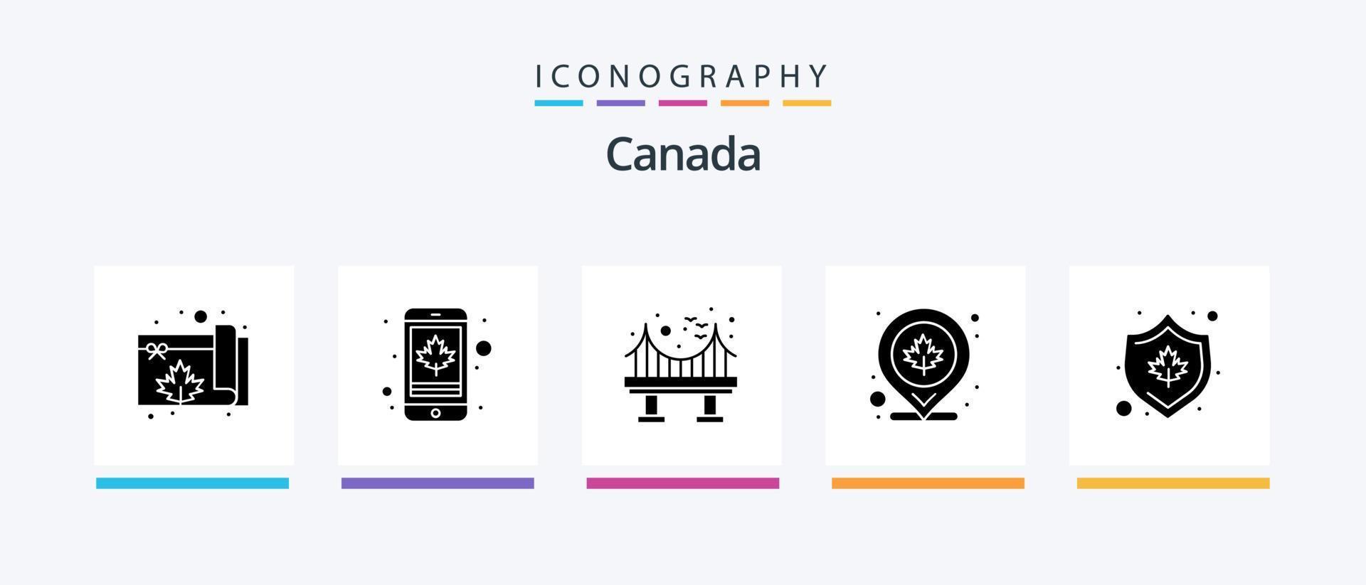 Canada Glyph 5 Icon Pack Including leaf. map. architecture. location. canada. Creative Icons Design vector