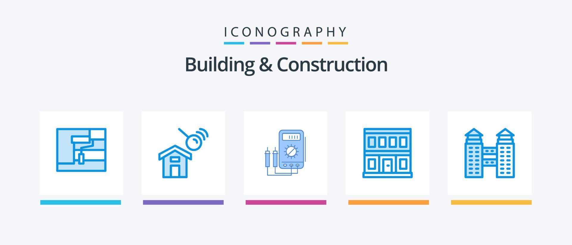 Building And Construction Blue 5 Icon Pack Including building. house. voltmeter. door. tester. Creative Icons Design vector