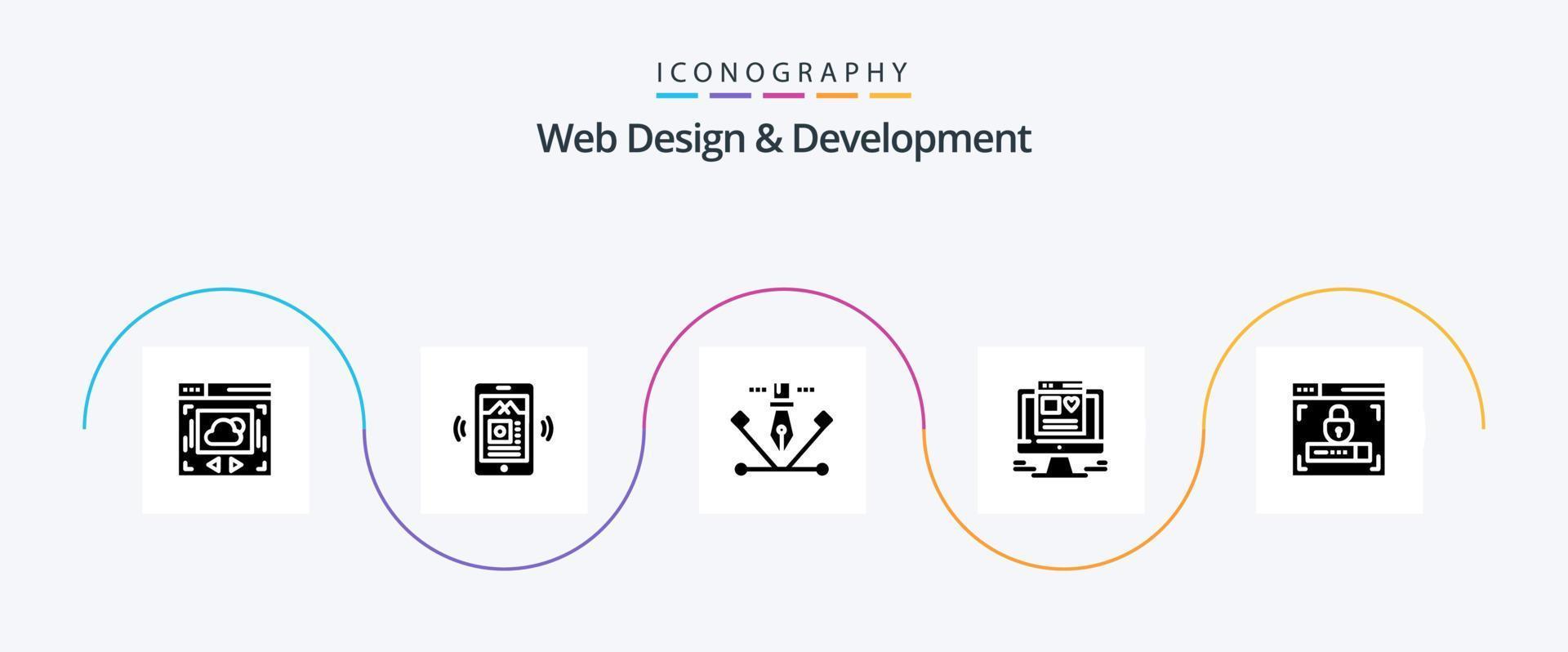 paquete de iconos de glifo 5 de diseño y desarrollo web que incluye web . MP. lapicera. diseño vector