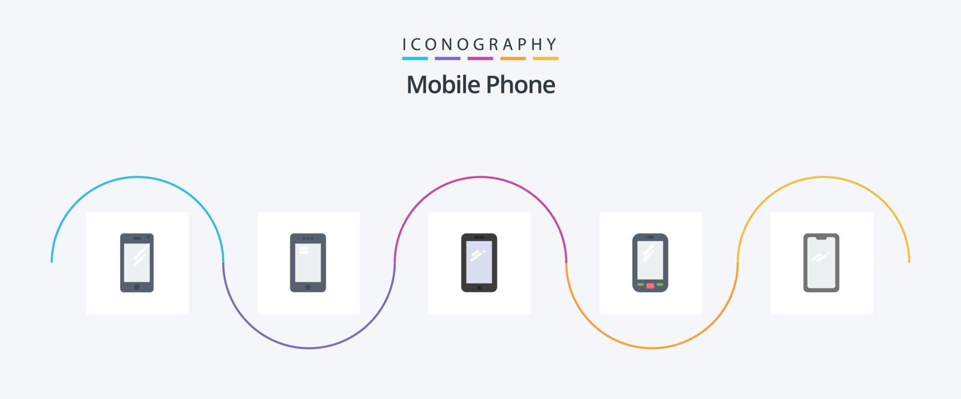 paquete de iconos de 5 planos de teléfono móvil que incluye. vector