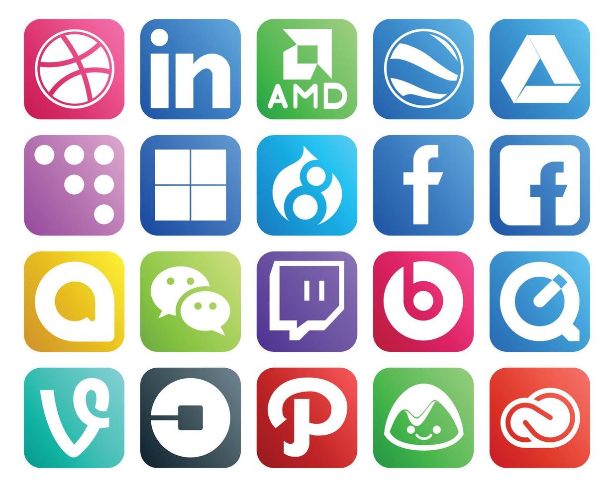 20 Social Media Icon Pack Including car vine facebook quicktime twitch vector