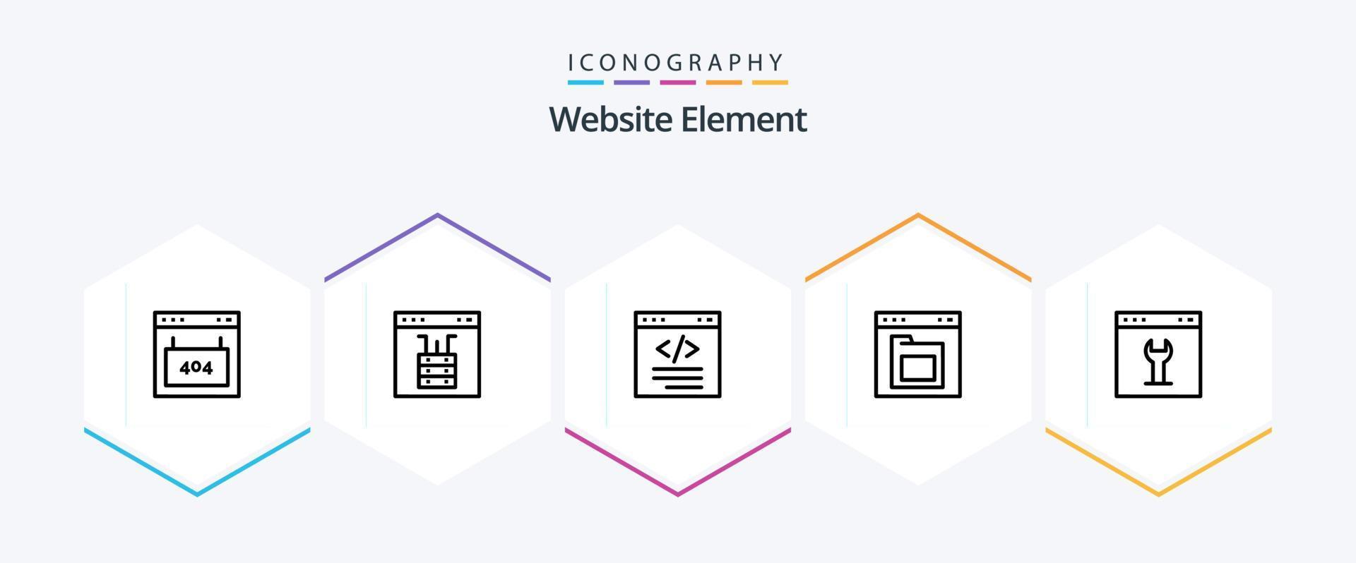 Website Element 25 Line icon pack including file. browser. page. interface. coding vector