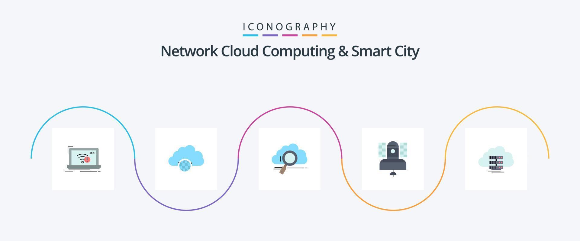 Network Cloud Computing And Smart City Flat 5 Icon Pack Including broadcast. hub. computing. storage vector