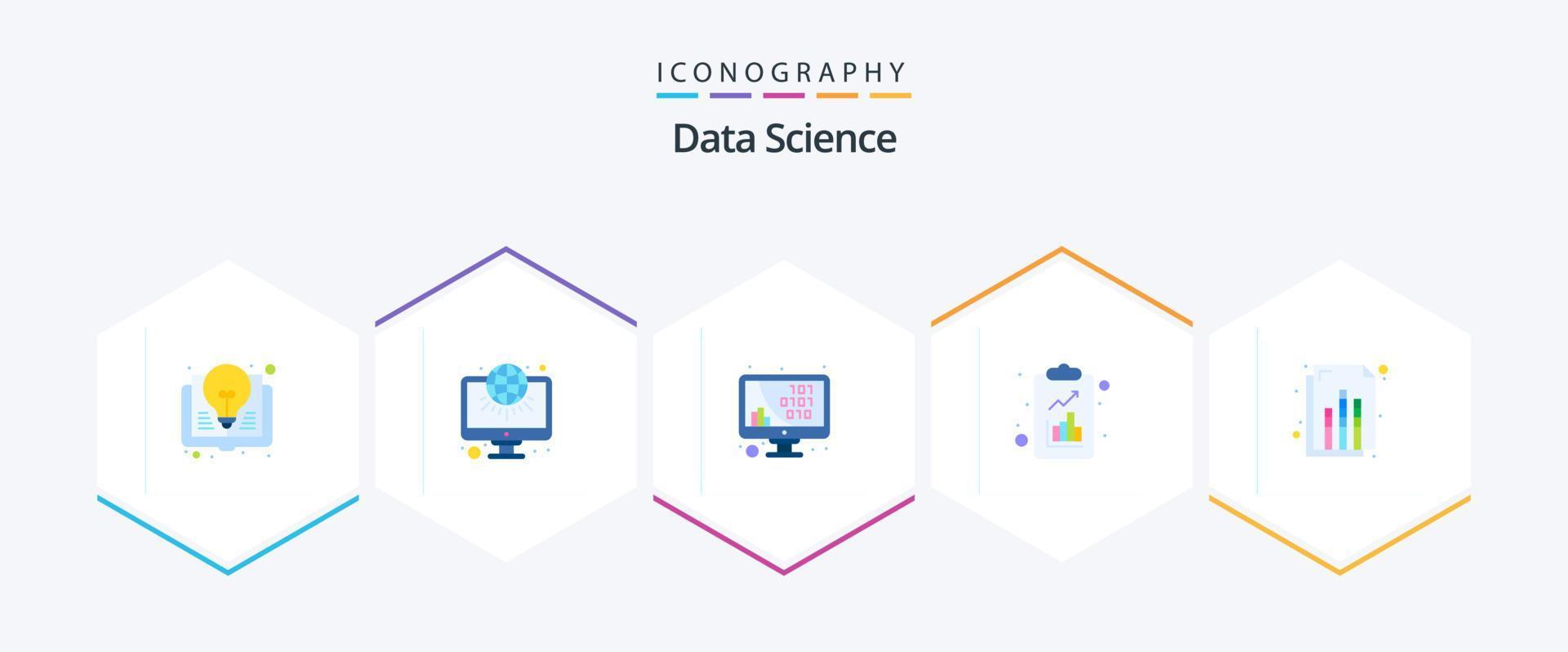 ciencia de datos 25 paquete de iconos planos que incluye ciencia. Lista de Verificación. código. datos. monitor vector