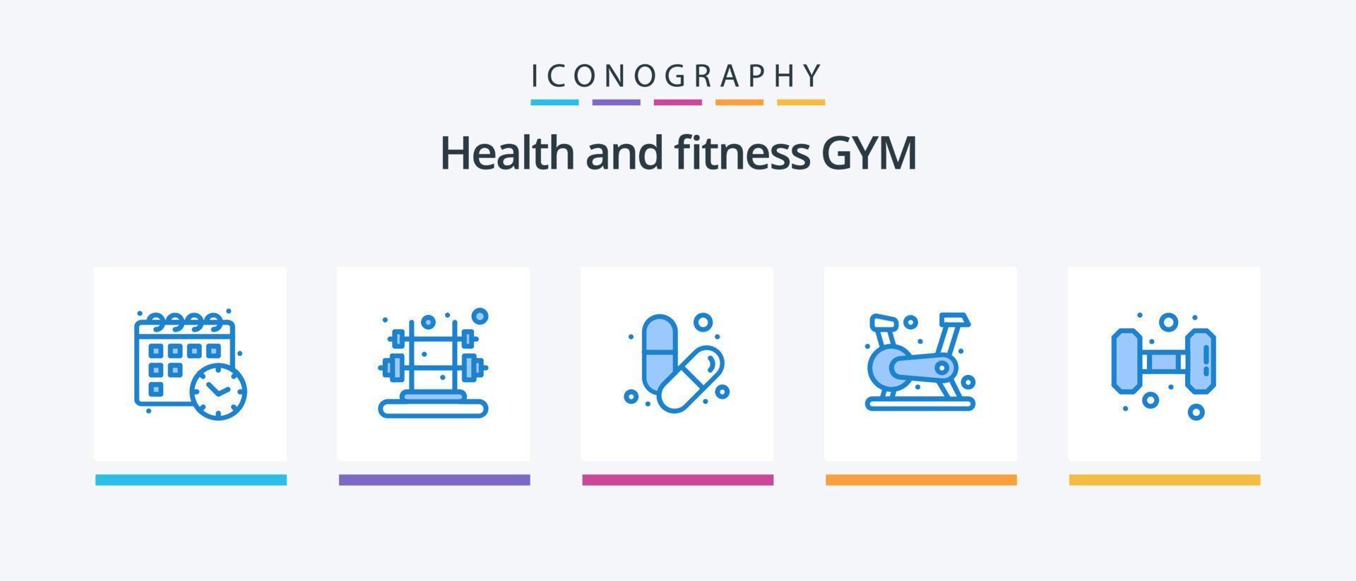 Gym Blue 5 Icon Pack Including training. fitness. health. gym. exercise. Creative Icons Design vector