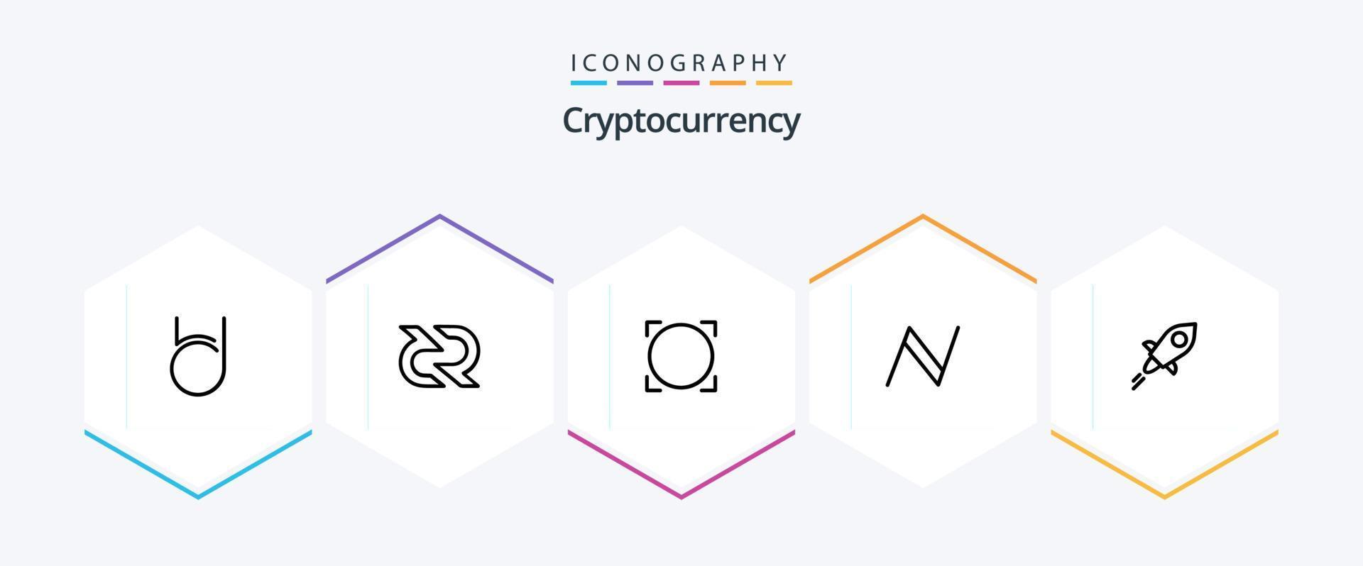 Cryptocurrency 25 Line icon pack including name coin . crypto coin. coin . crypto . omni vector