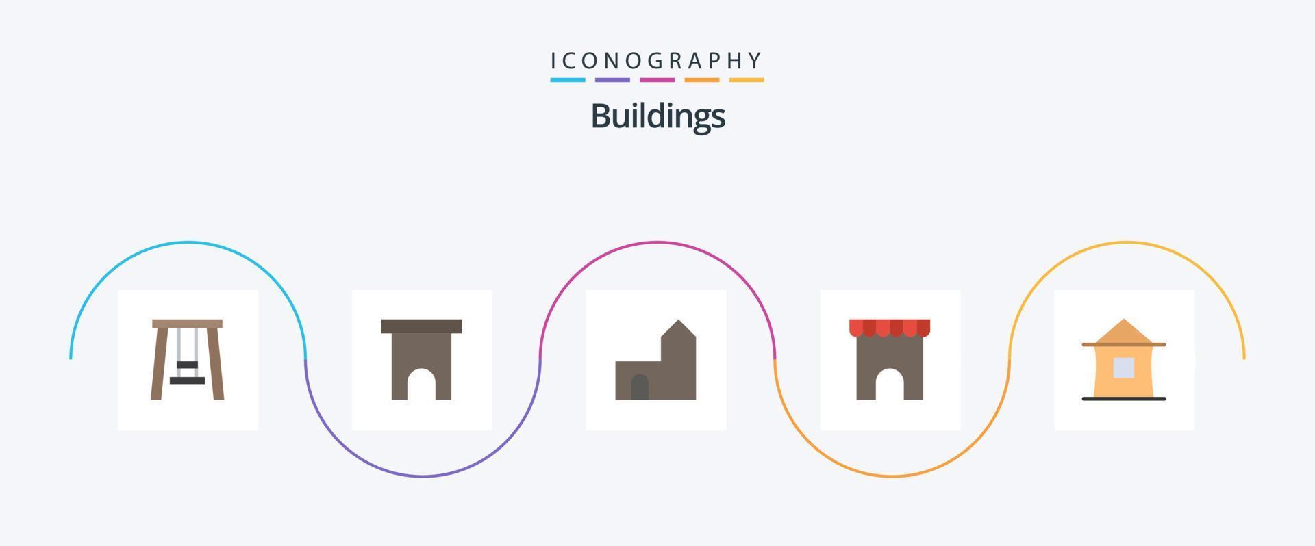 Paquete de 5 iconos planos de edificios, incluido el edificio. mercado. castillo. edificio del instituto. medieval vector