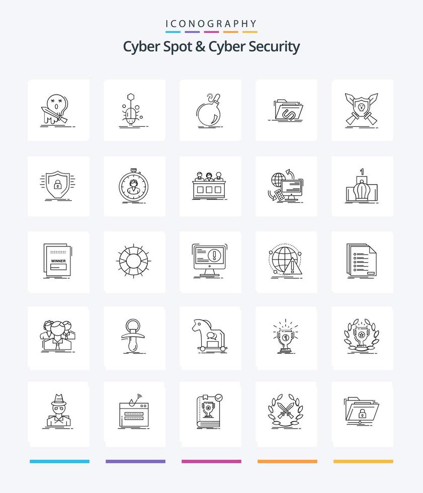 Creative Cyber Spot And Cyber Security 25 OutLine icon pack  Such As file. backdoor. virus. explosion. danger vector
