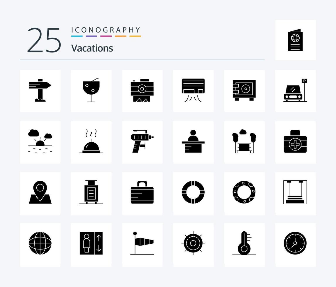 paquete de iconos de 25 glifos sólidos de vacaciones que incluye . aire . CA grabación vector