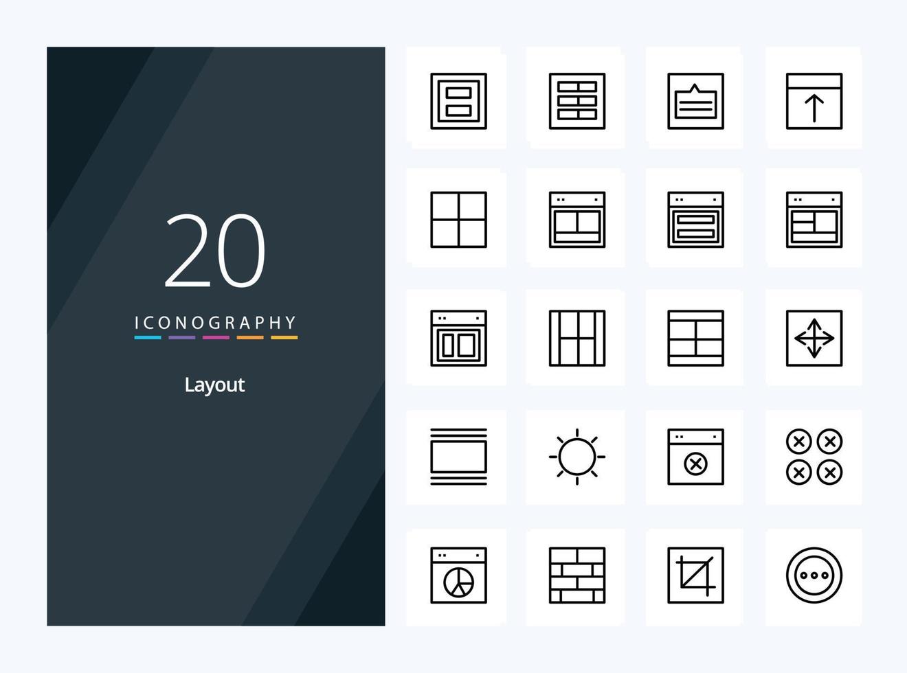 20 Layout Outline icon for presentation vector