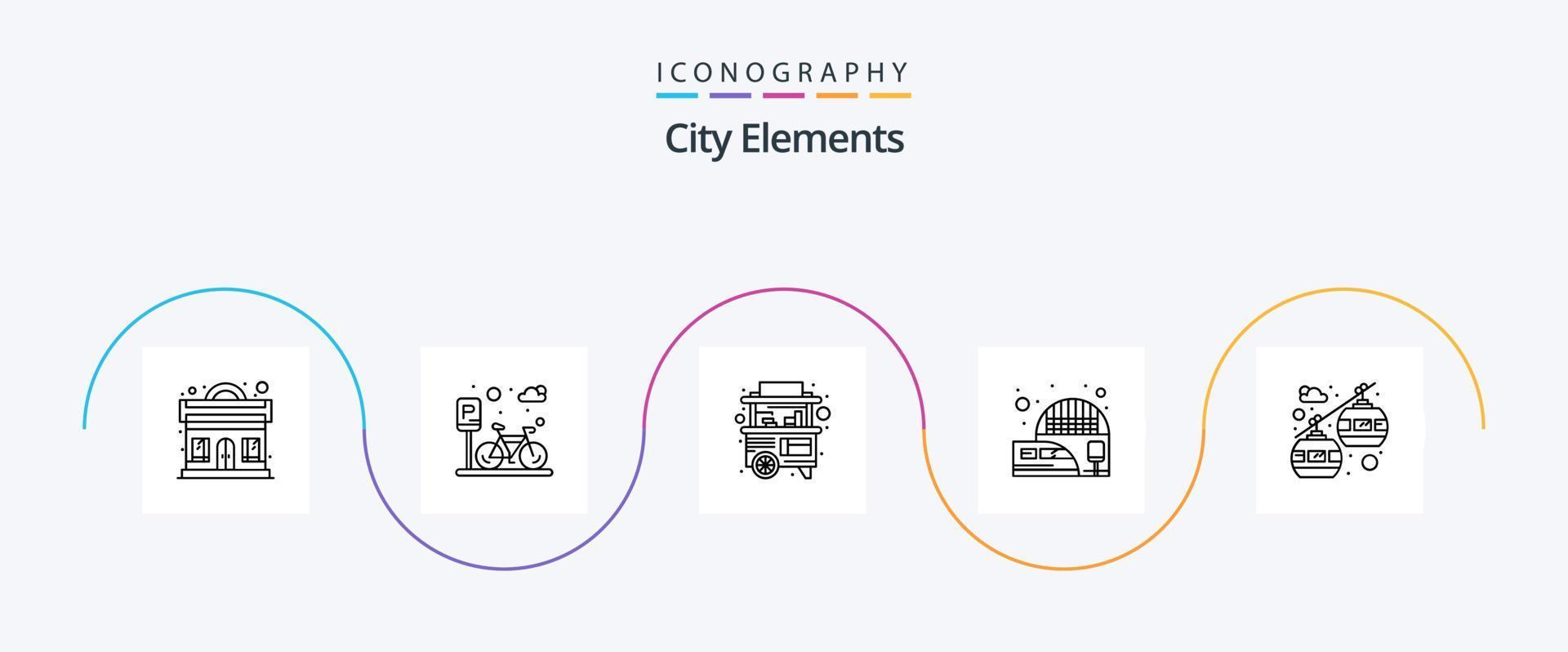 paquete de iconos de la línea 5 de elementos de la ciudad que incluye transporte. tren. alimento. suburbano. estación de ferrocarril vector