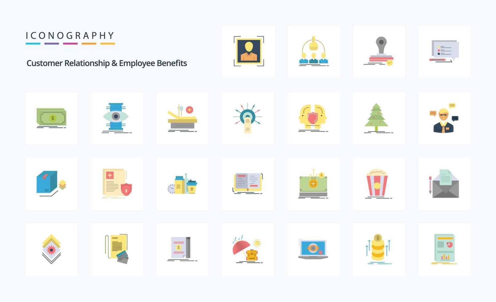 25 Customer Relationship And Employee Benefits Flat color icon pack vector