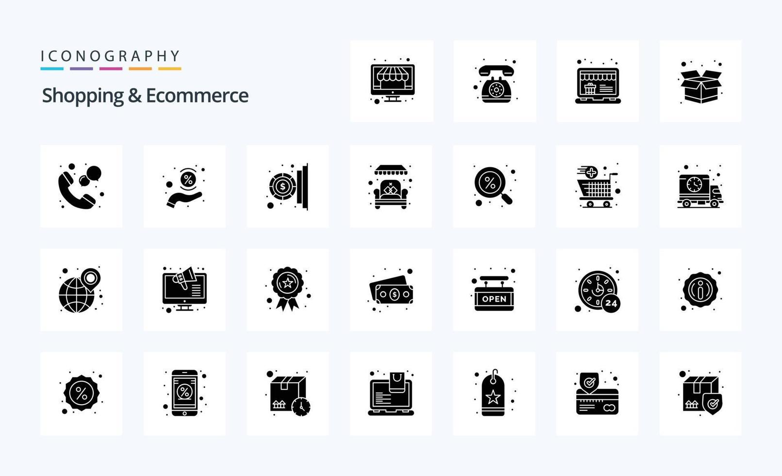 paquete de iconos de glifos sólidos de 25 compras y comercio electrónico vector