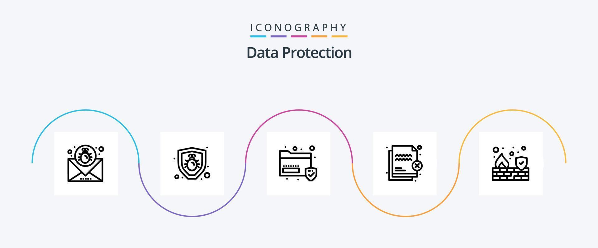 Data Protection Line 5 Icon Pack Including fire. security. data. protection. deny vector