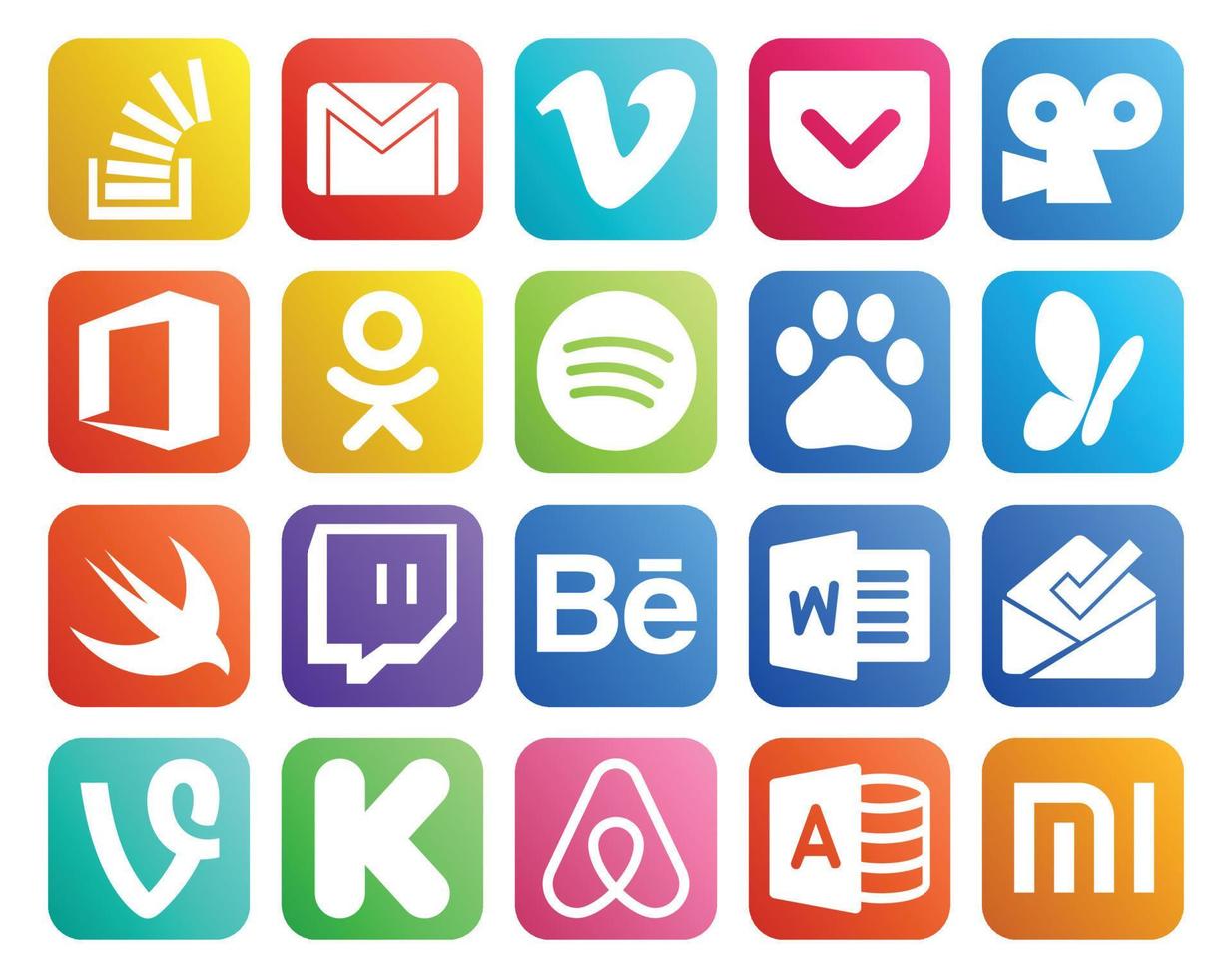 20 Social Media Icon Pack Including twitch msn video baidu odnoklassniki vector