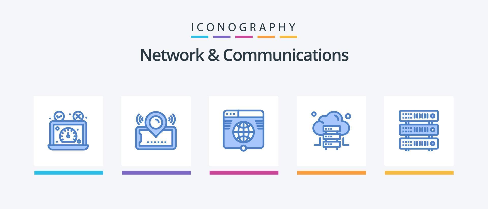 Network And Communications Blue 5 Icon Pack Including server. cloud. ticket. website. link. Creative Icons Design vector