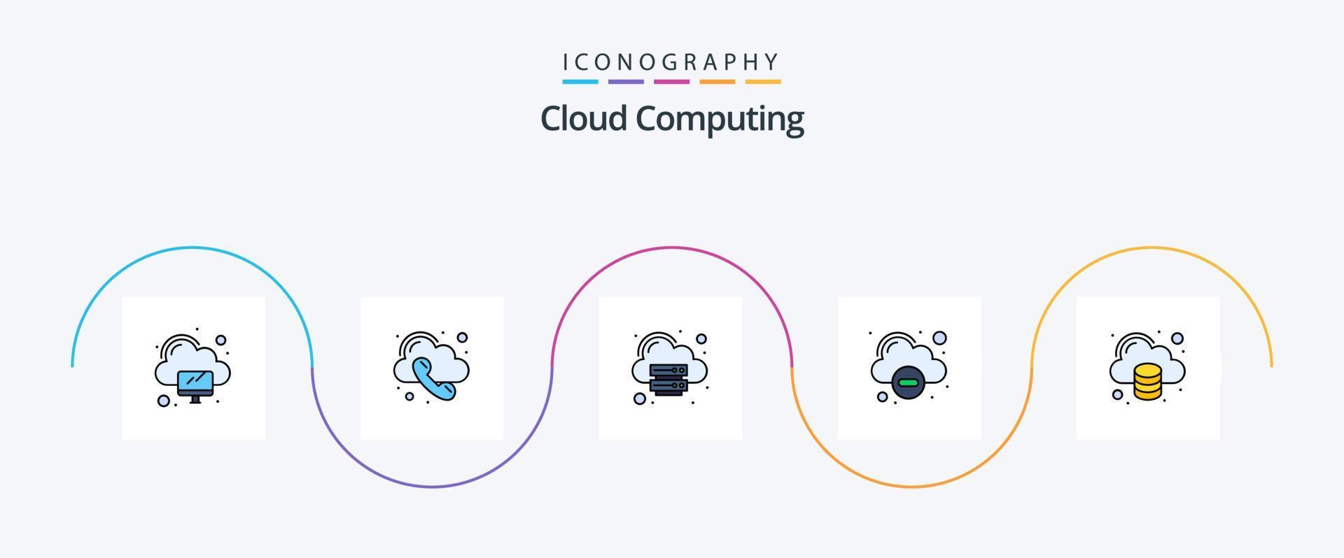 Cloud Computing Line Filled Flat 5 Icon Pack Including data. delete. cloud. remove. cloud vector