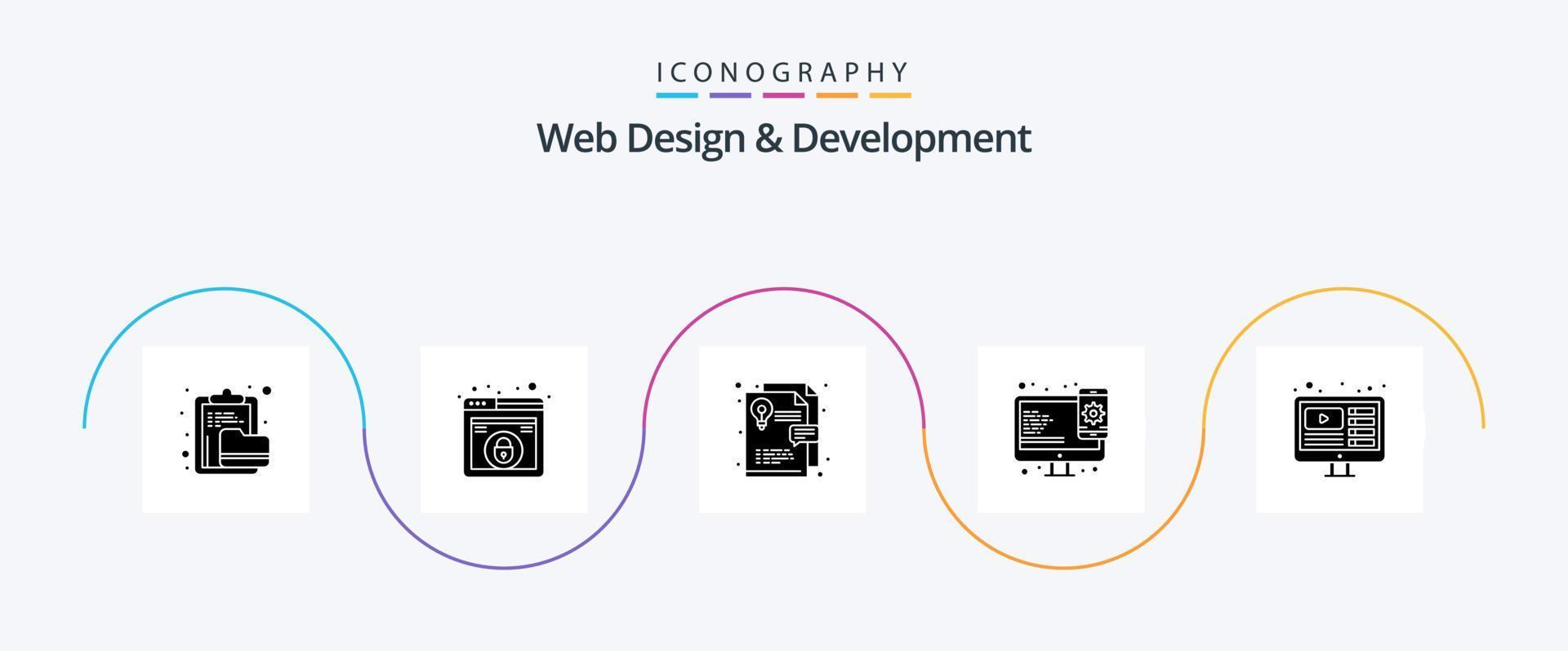 Web Design And Development Glyph 5 Icon Pack Including web. web design. security. web. design vector